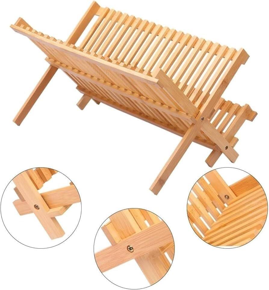 Bamboo Wood Foldable Dish Drying Rack Holder