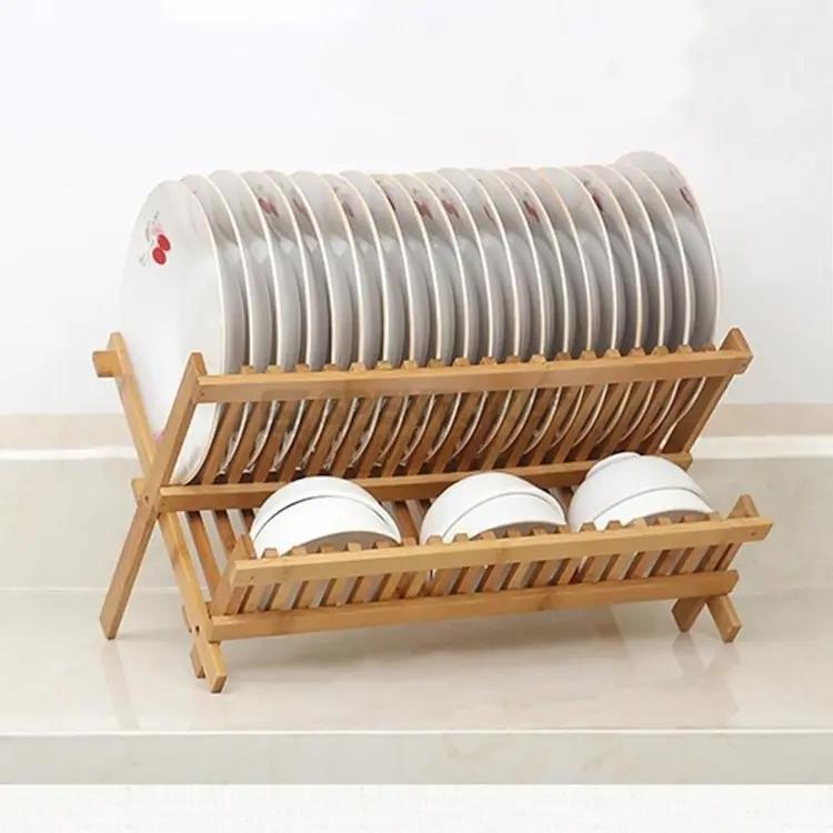 Bamboo Wood Foldable Dish Drying Rack Holder