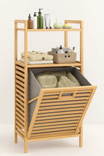 Bamboo Laundry Basket with 2-Tier Storage Shelf – Multi-Purpose Organizer