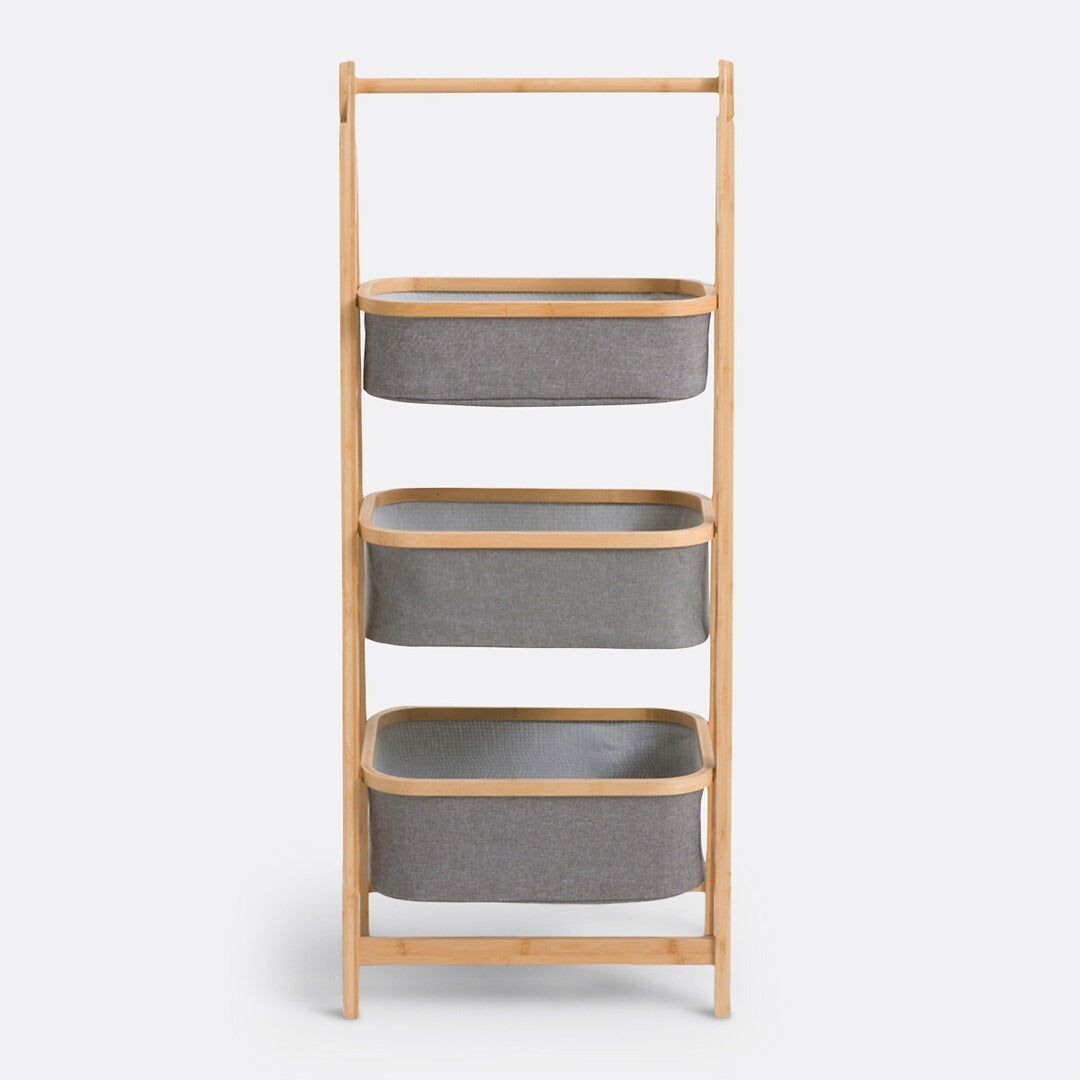 Bamboo 2-tier and 3-tier storage rack with fabric baskets for home organization by Home Hatch