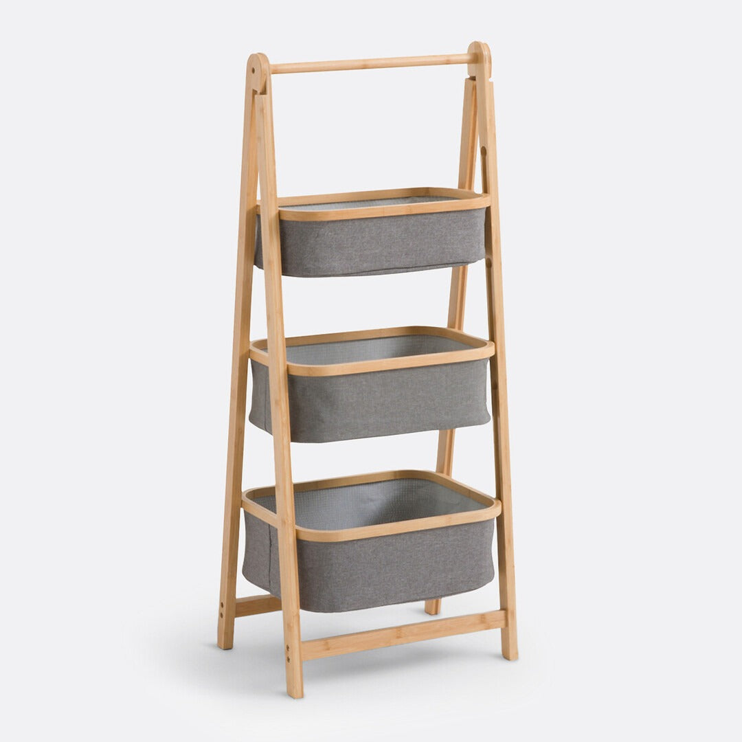 Bamboo 2-tier and 3-tier storage rack with fabric baskets for home organization by Home Hatch