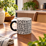 black and white geometric ceramic coffee mug, geometric coffee mug, printed ceramic coffee mug, black and white tea cup, ceramic coffee cups Pakistan, modern coffee mugs, monochrome ceramic mug, geometric pattern tea mug, 400ml ceramic coffee mug, black white coffee cup, minimalist coffee mug, aesthetic ceramic mug, printed tea and coffee cups, chai mug Pakistan, ceramic mugs online Pakistan, coffee mugs for office, coffee lover gift, stylish kitchen drinkware, buy geometric coffee mug Pakistan