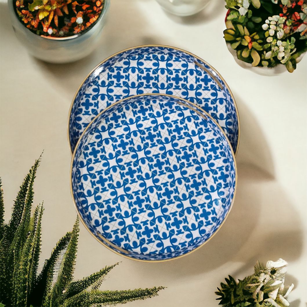 Blue & White Floral Pattern Design Serving Tray | Décor Tray - Home Hatch