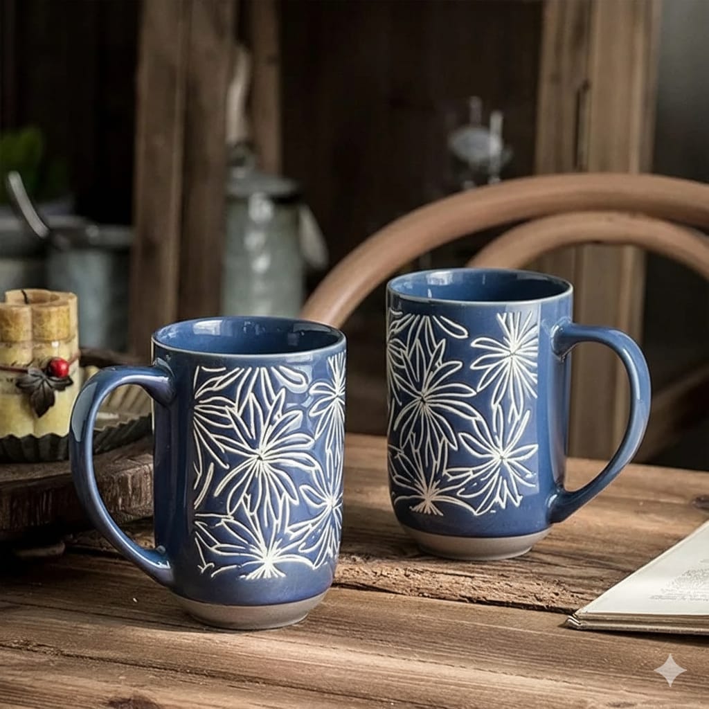 Blue Stoneware Coffee Mug 550ml Pakistan – Large Heat-Retaining Stoneware Cup for Coffee, Tea & Daily UsE