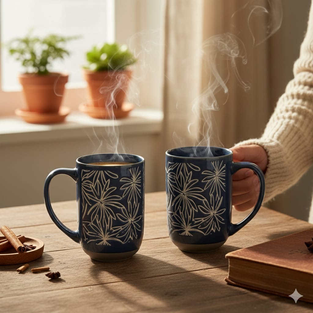 Blue Stoneware Coffee Mug 550ml Pakistan – Large Heat-Retaining Stoneware Cup for Coffee, Tea & Daily UsE