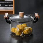Borosilicate Glass Cooking Pot with Wooden Handles & Lid