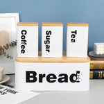 Bread Box with Three Canister Set with Bamboo Lid