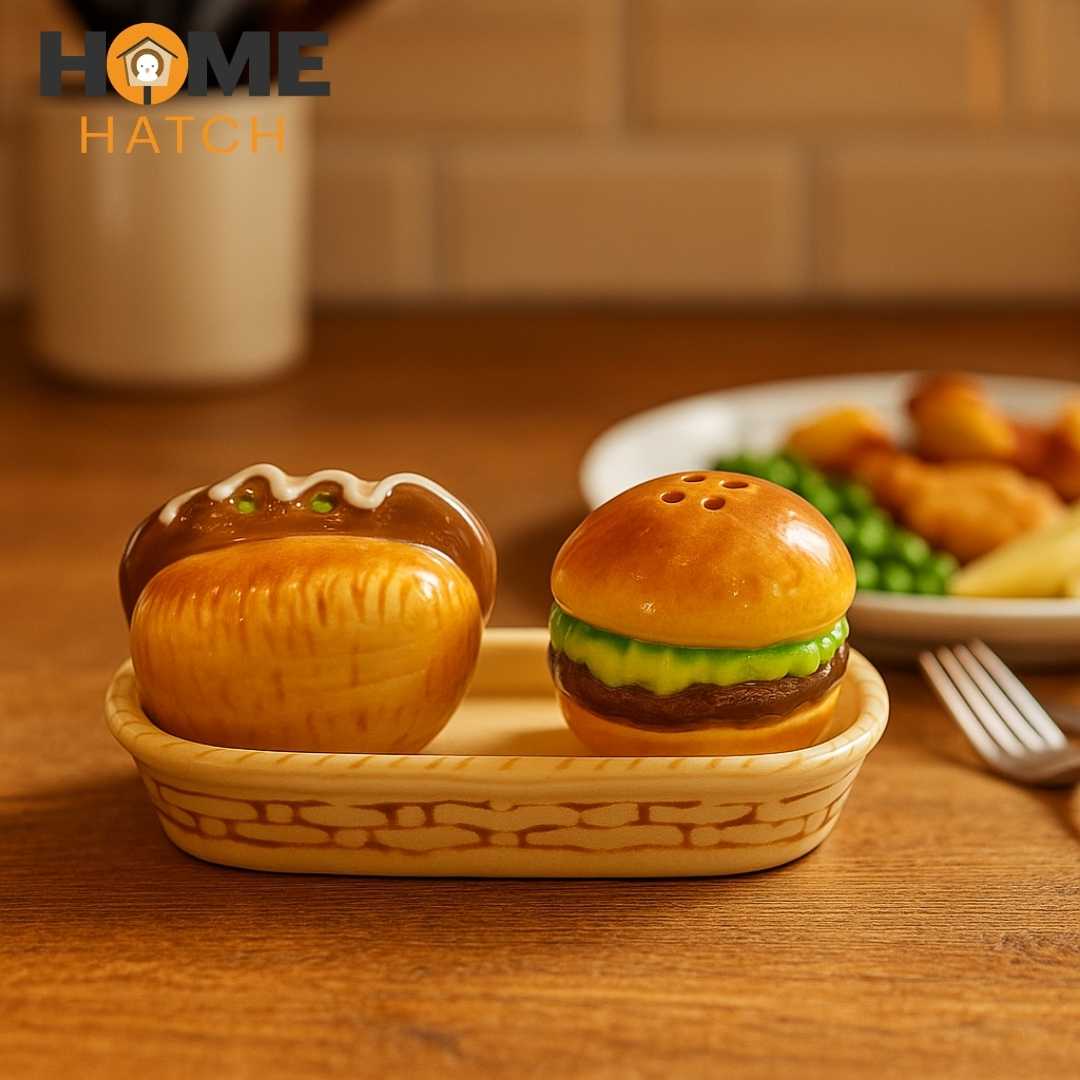 Burger & Hotdog Salt & Pepper Set Pakistan – Cute Ceramic Refillable Shakers for Kitchen & Dining Table Décor