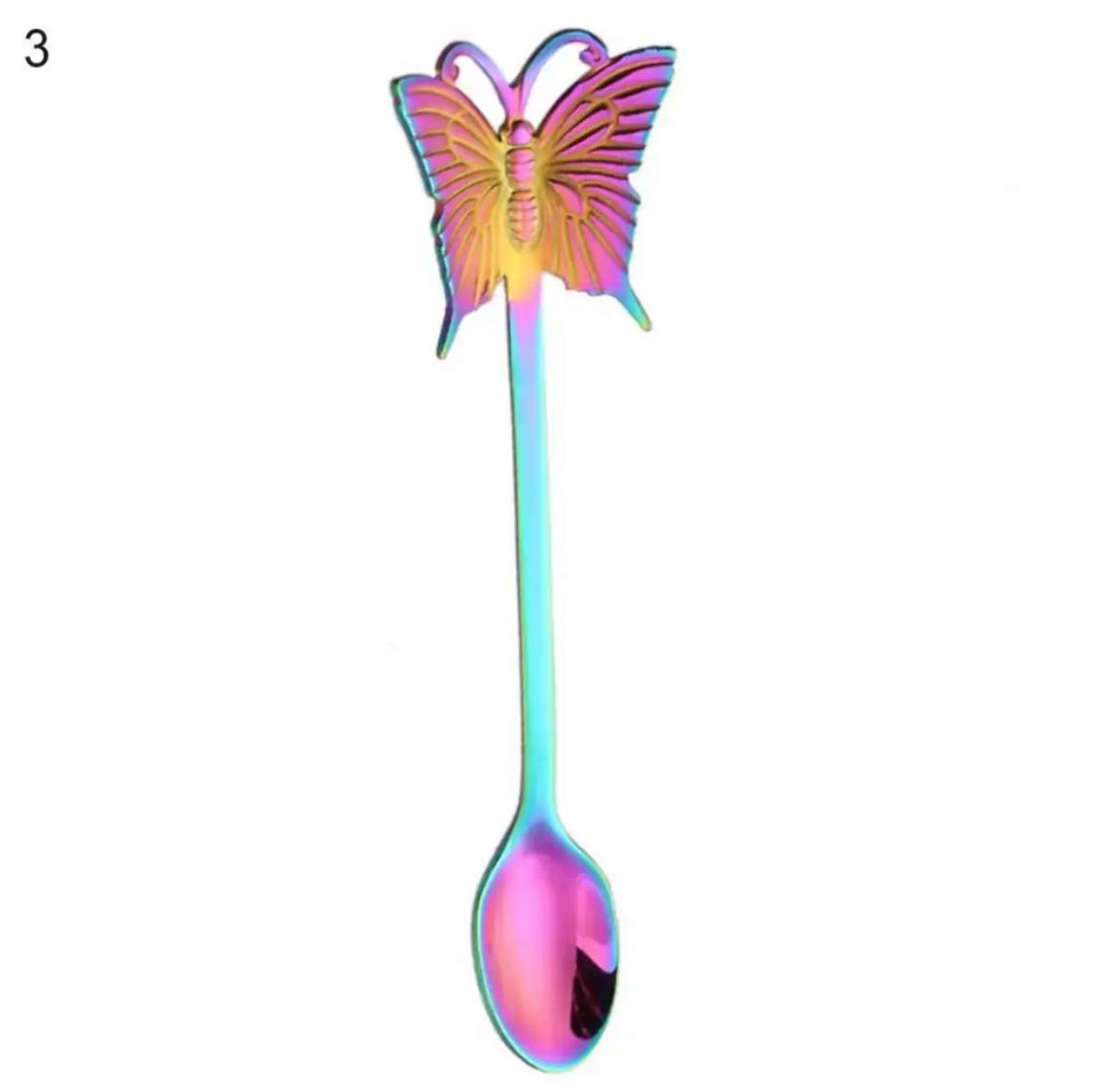 Butterfly Head Rainbow n Gold 4-Pcs Cutlery Set | Mini Fork & Spoon