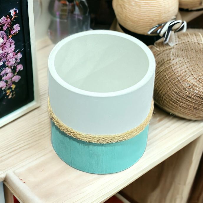 Cemented Flower Pot with Jute Rope - Home Hatch