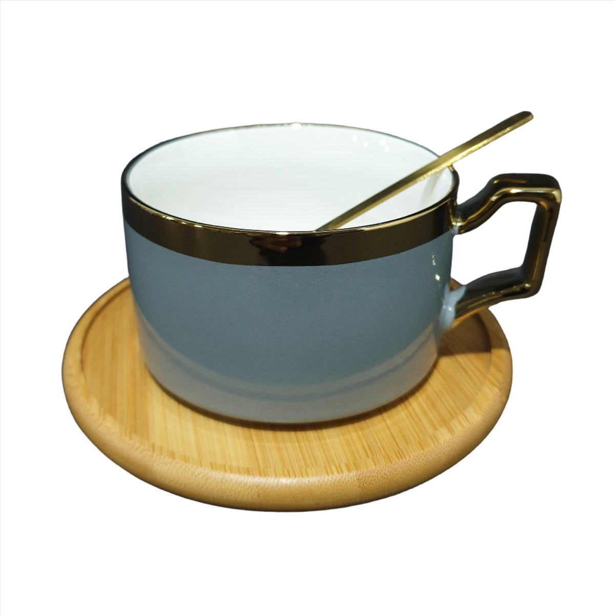 Ceramic Mug with Bamboo Saucer and Spoon-Homehatchpk