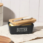 Ceramic butter dish with bamboo cover and built-in knife slot – Home Hatch Pakistan