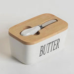 Ceramic butter dish with bamboo cover and built-in knife slot – Home Hatch Pakistan
