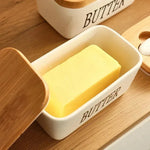 Ceramic butter dish with bamboo cover and built-in knife slot – Home Hatch Pakistan