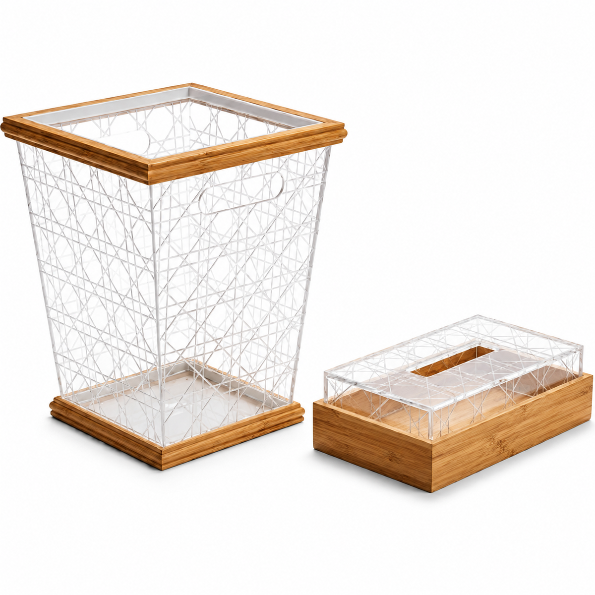 Acrylic Wooden Tissue Box & Bin Set