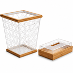 Acrylic Wooden Tissue Box & Bin Set