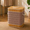 Velvet Laundry Basket with Bamboo Frame & Lid | Clothes Storage Hamper for Bedroom & Bathroom