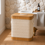 Velvet Laundry Basket with Bamboo Frame & Lid | Clothes Storage Hamper for Bedroom & Bathroom