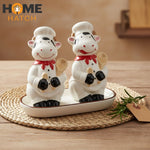 Chef Cow Ceramic Salt &amp; Pepper Shaker Set with Tray Pakistan – Cute Chef Cow Design Ceramic Shakers for Dining and Kitchen Décor