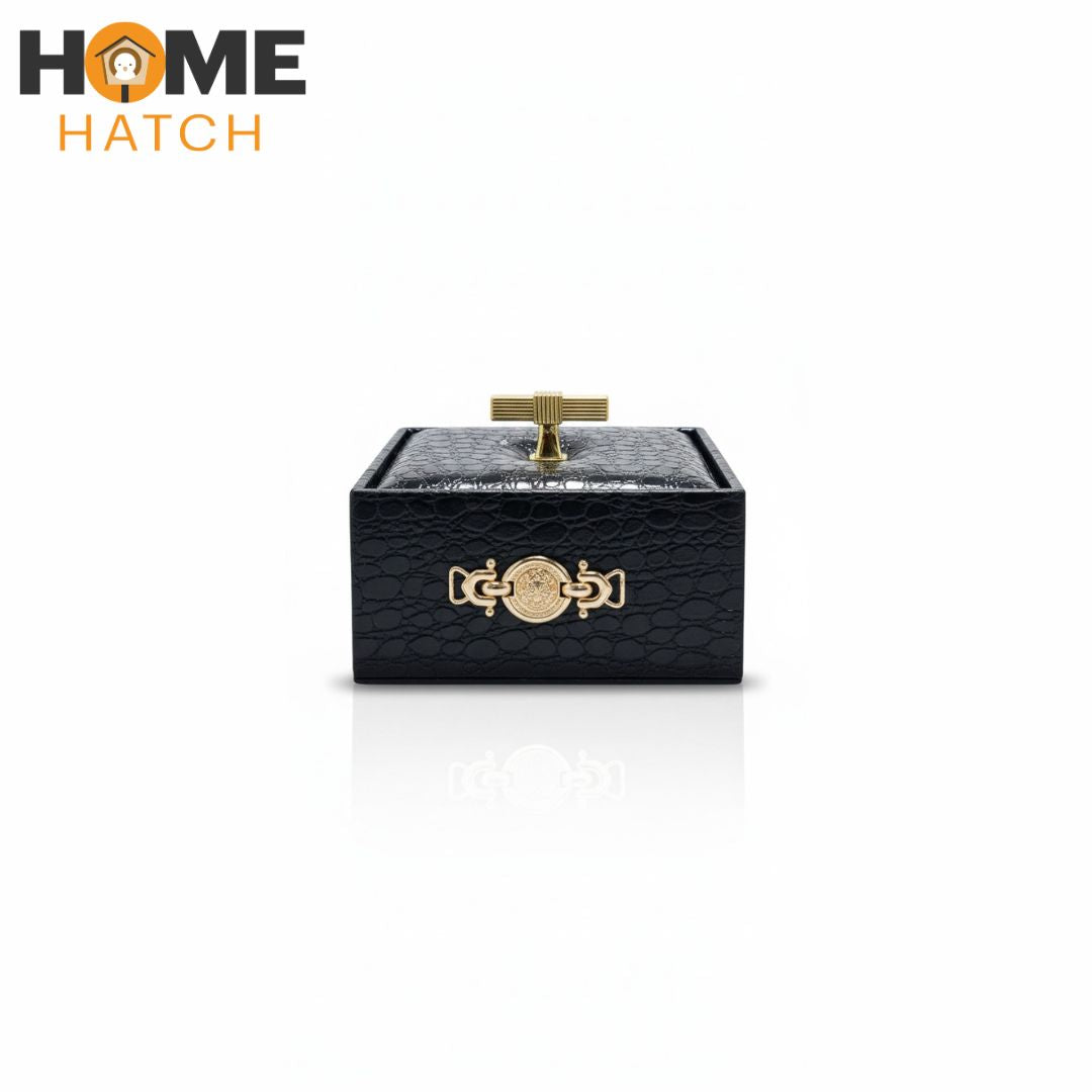 Croc Luxe 3-Piece Black Crocodile Pattern Leather Jewelry Box Set with Golden Knobs – Home Hatch Pakistan
