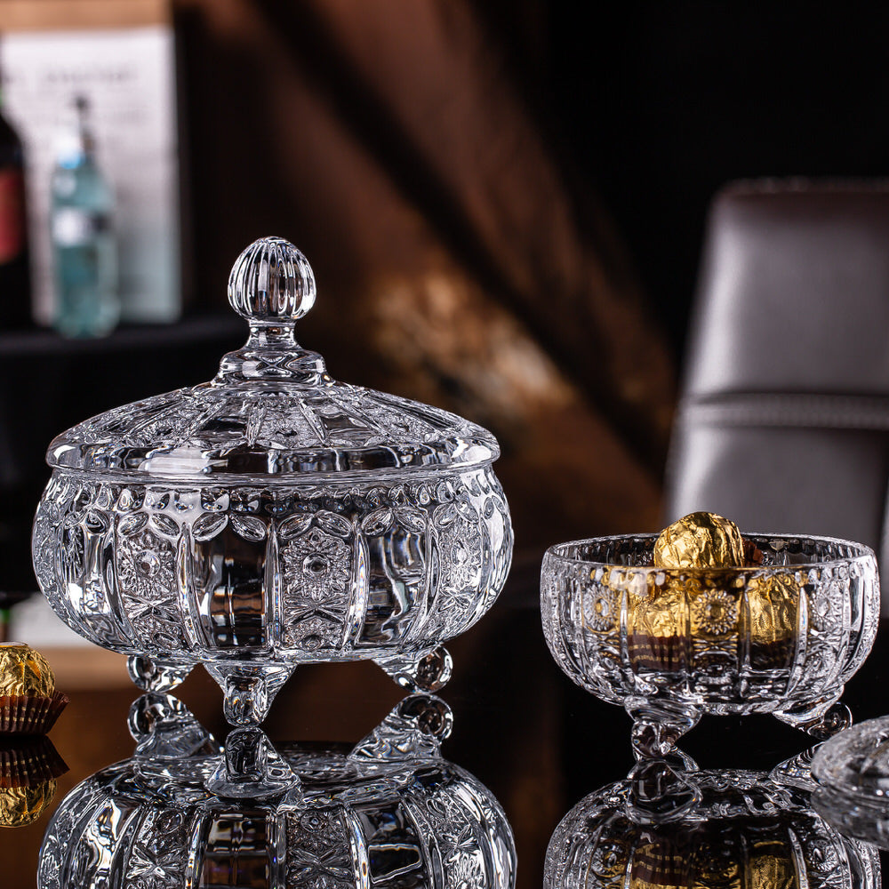 Crystal Glass Candy Jar With Lid | Home Decor