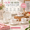 Cute Hearts 250ml Ceramic Cup & Saucer Set – Heart Print Tea & Coffee Cup