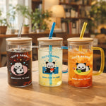 Cute panda glass tumbler with bamboo lid and glass straw – Home Hatch Pakistan
