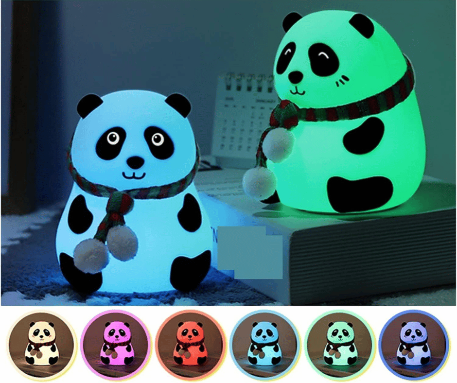 Cute Panda Silicone Night Light with Red & Green Scarf – Soft LED Bedside Lamp – Home Hatch Pakistan