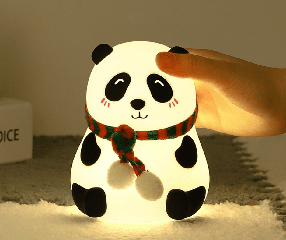 Cute Panda Silicone Night Light with Red & Green Scarf – Soft LED Bedside Lamp – Home Hatch Pakistan