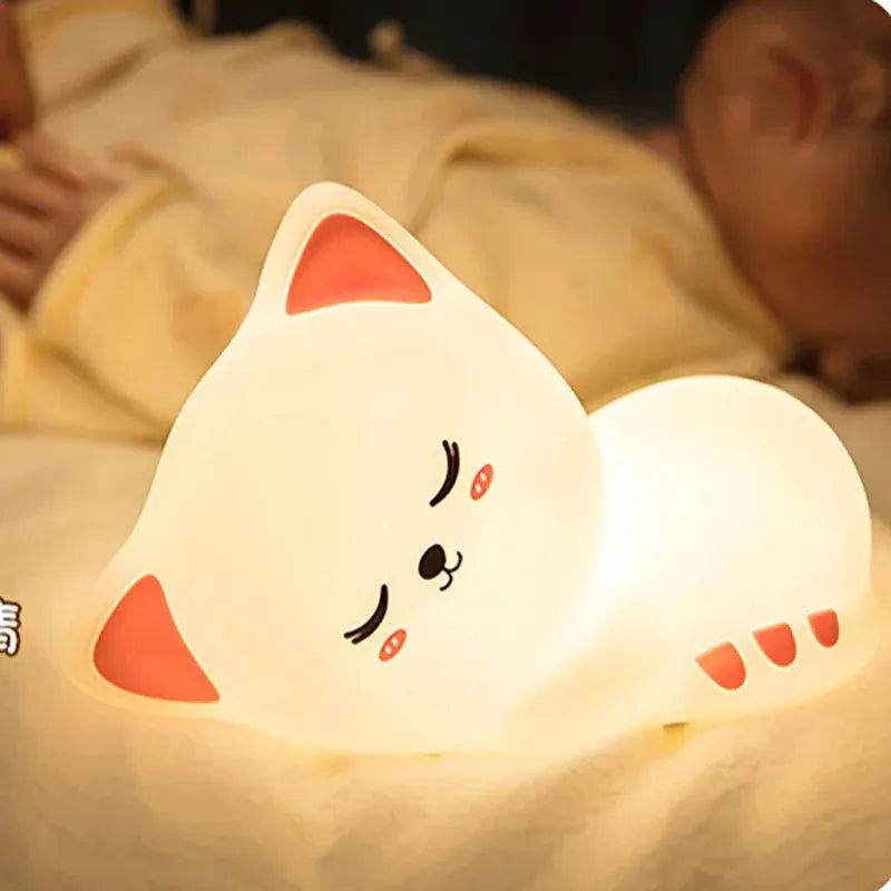 cute silicone LED night light USB rechargeable touch control cute cat lamp – Pakistan
