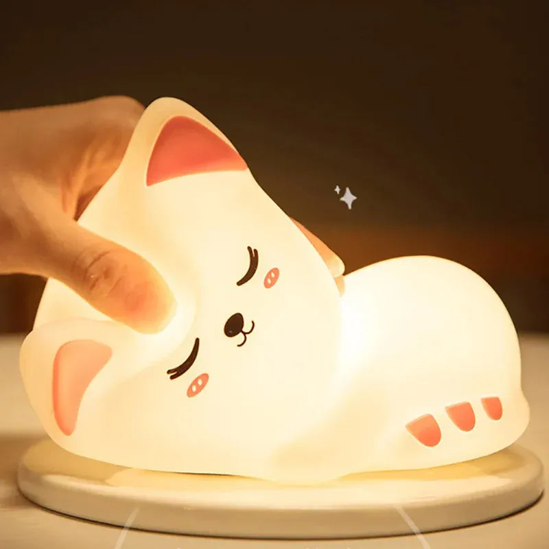 cute silicone LED night light USB rechargeable touch control cute cat lamp – Pakistan