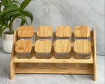 8-Piece Airtight Glass Spice Jar Set with Bamboo Lids & Wooden Rack