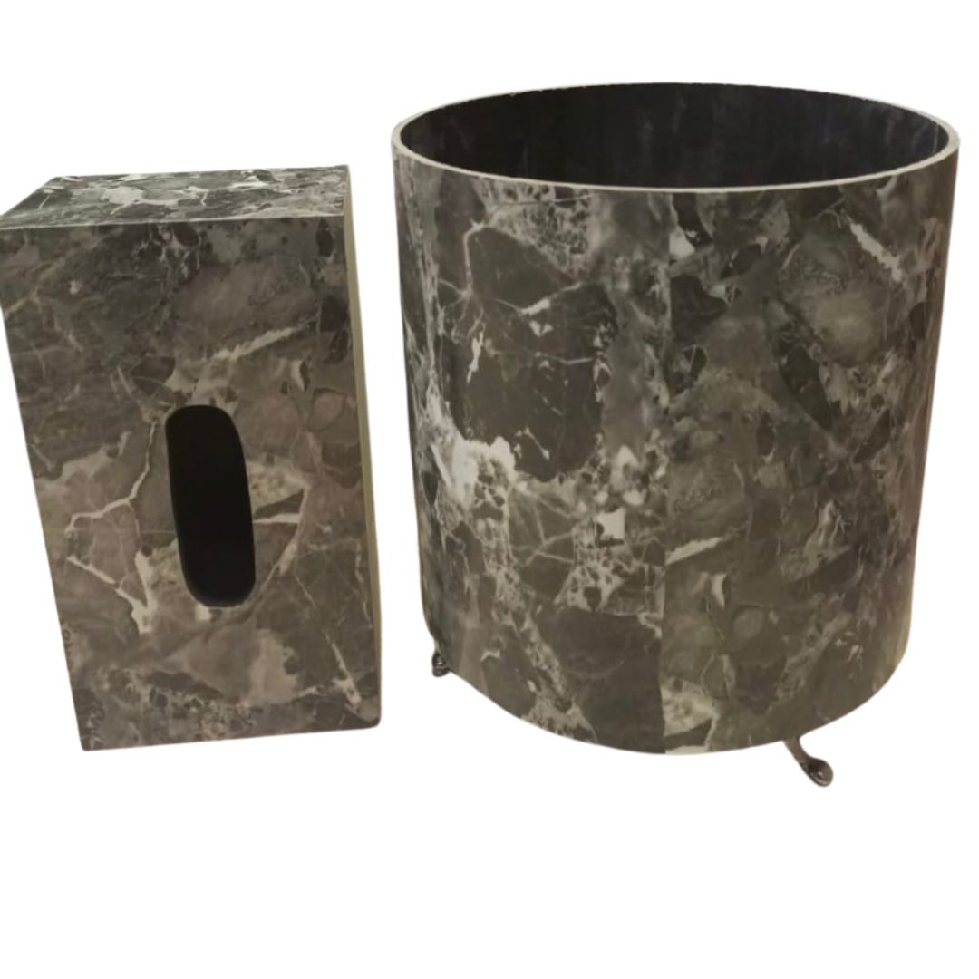 Marble Pattern Tissue Box & DustBin Set