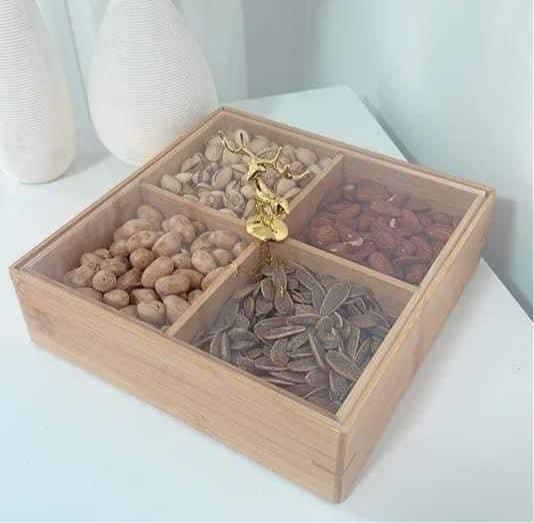 Bamboo Dry Fruit Storage Container With Reindeer Lid