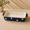 DANNY HOME 11.75-Inch Rectangular Ceramic Baking Dish with Handles | Blue Polka Dot Oven-to-Table Casserole & Bakeware