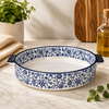 DANNY HOME 8-Inch Oval Ceramic Baking Dish with Handles | Blue Floral Oven-to-Table Casserole Bakeware