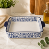 DANNY HOME 8-Inch Rectangular Ceramic Baking Dish with Handles | Blue Floral Oven-to-Table Casserole Bakeware