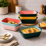 DANNY HOME 8.5-inch square porcelain baking dish with integrated handles for casseroles, pasta, vegetables, desserts and oven-to-table serving.