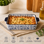 DANNY HOME ceramic baking dish8 inch rectangular baking dishceramic casserole dishblue floral baking dishrectangular ceramic bakewareceramic baking dish with handlesoven to table casserole dishpremium ceramic bakewareceramic oven dish Pakistanglazed ceramic baking dishDANNY HOME 8-inch rectangular ceramic baking dish with blue floral pattern and integrated side handles for baking and serving.