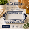 DANNY HOME 8-Inch Rectangular Ceramic Baking Dish with Handles | Blue Floral Oven-to-Table Casserole Bakeware