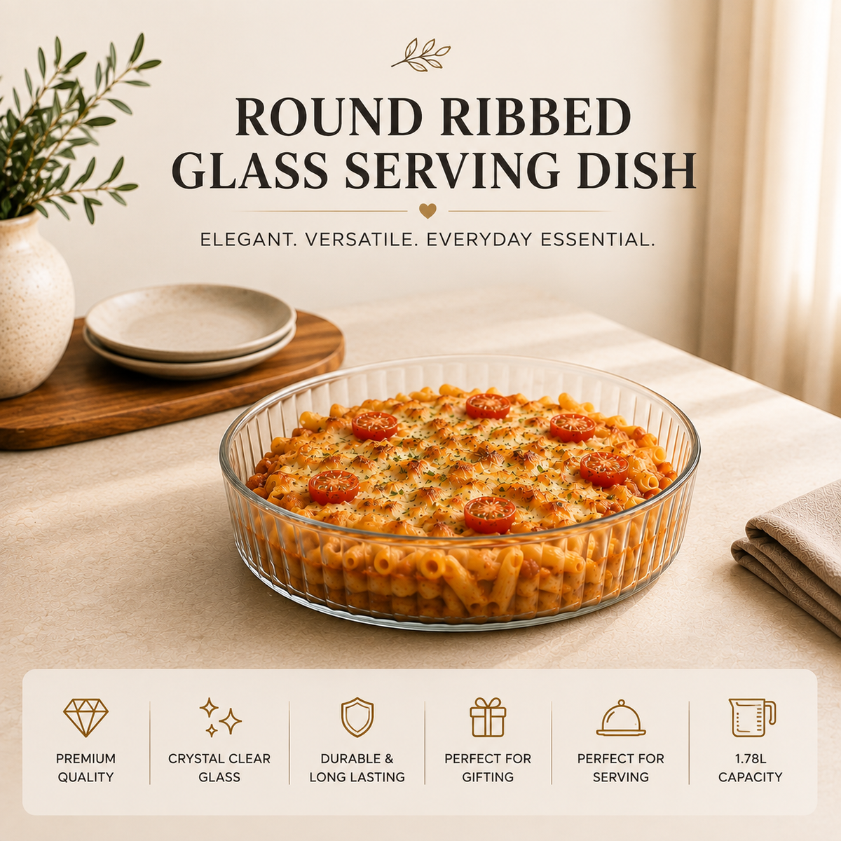 DELISOGA 1.78L round clear ribbed glass serving dish for presenting salads, fresh fruits, desserts, snacks and sweets.DELISOGA glass serving dishround ribbed glass bowl1.78L glass serving bowlribbed glass serving dishclear glass salad bowlglass fruit serving bowldessert serving bowlround glass serving dishpremium glass servewareglass serving bowl Pakistan