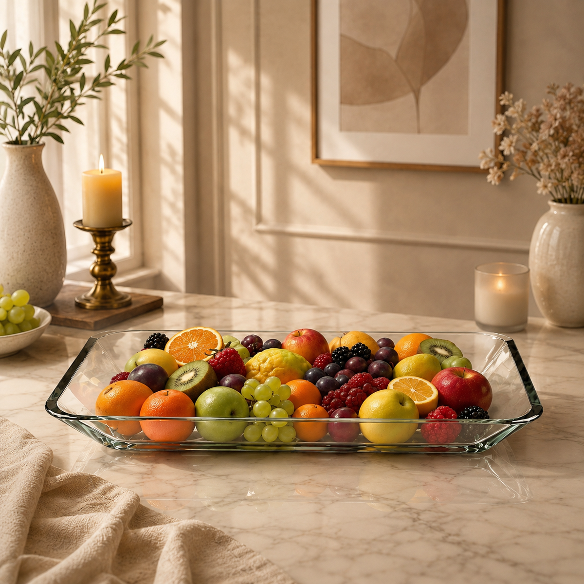 DELISOGA Rectangular Glass Serving Dish | Crystal-Cut Serving Tray for Snacks, Desserts, Fruits & Table Serving