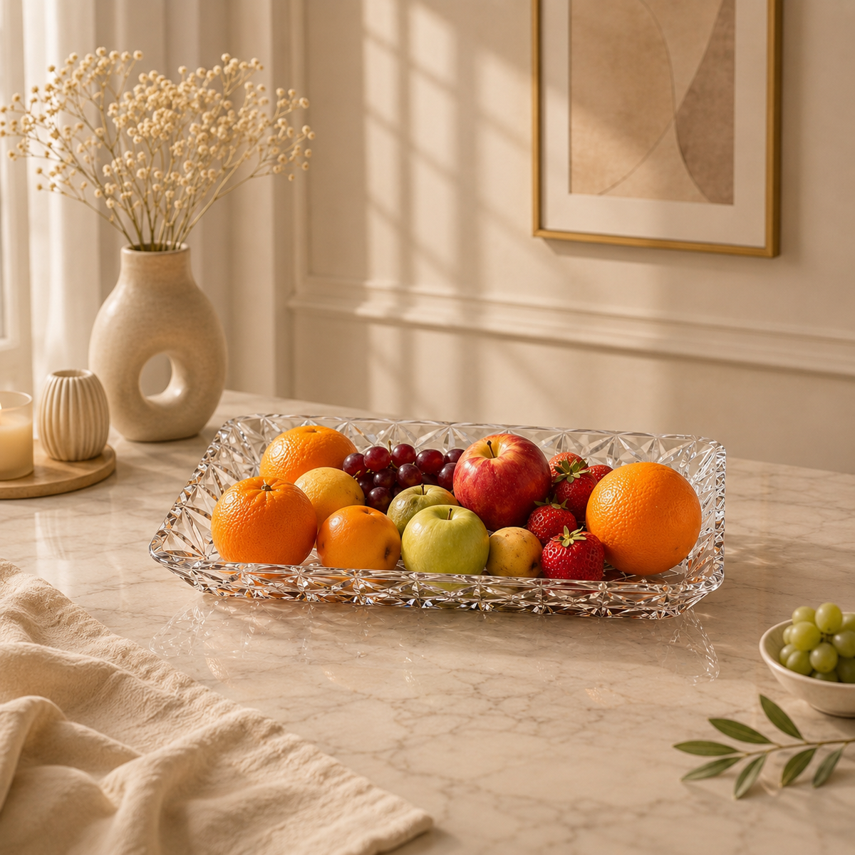 DELISOGA Rectangular Glass Serving Dish | Crystal-Cut Serving Tray for Snacks, Desserts, Fruits & Table Serving