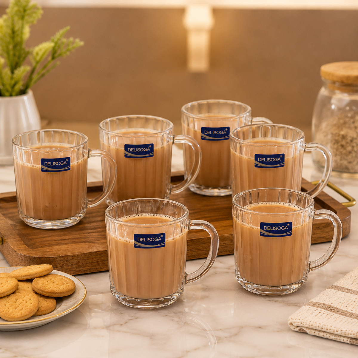 DELISOGA glass tea and coffee mug set of 6 clear ribbed glass cups with handle DELISOGA glass mug setglass tea cups Pakistanclear glass coffee mugsribbed glass mug setglass cups with handletea coffee mug setpremium glass drinkwarelatte glass cupscappuccino glass mugsDELISOGA glass cups
