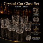 DELISOGA set of 6 crystal-cut clear 340ml drinking glasses with elegant gold rims for water, juice, cocktails, mocktails and cold beverages.