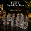 DELISOGA Set of 6 Crystal-Cut Glass with Gold Rim | 340ml Premium Drinking Glasses for Water, Juice & Cocktails