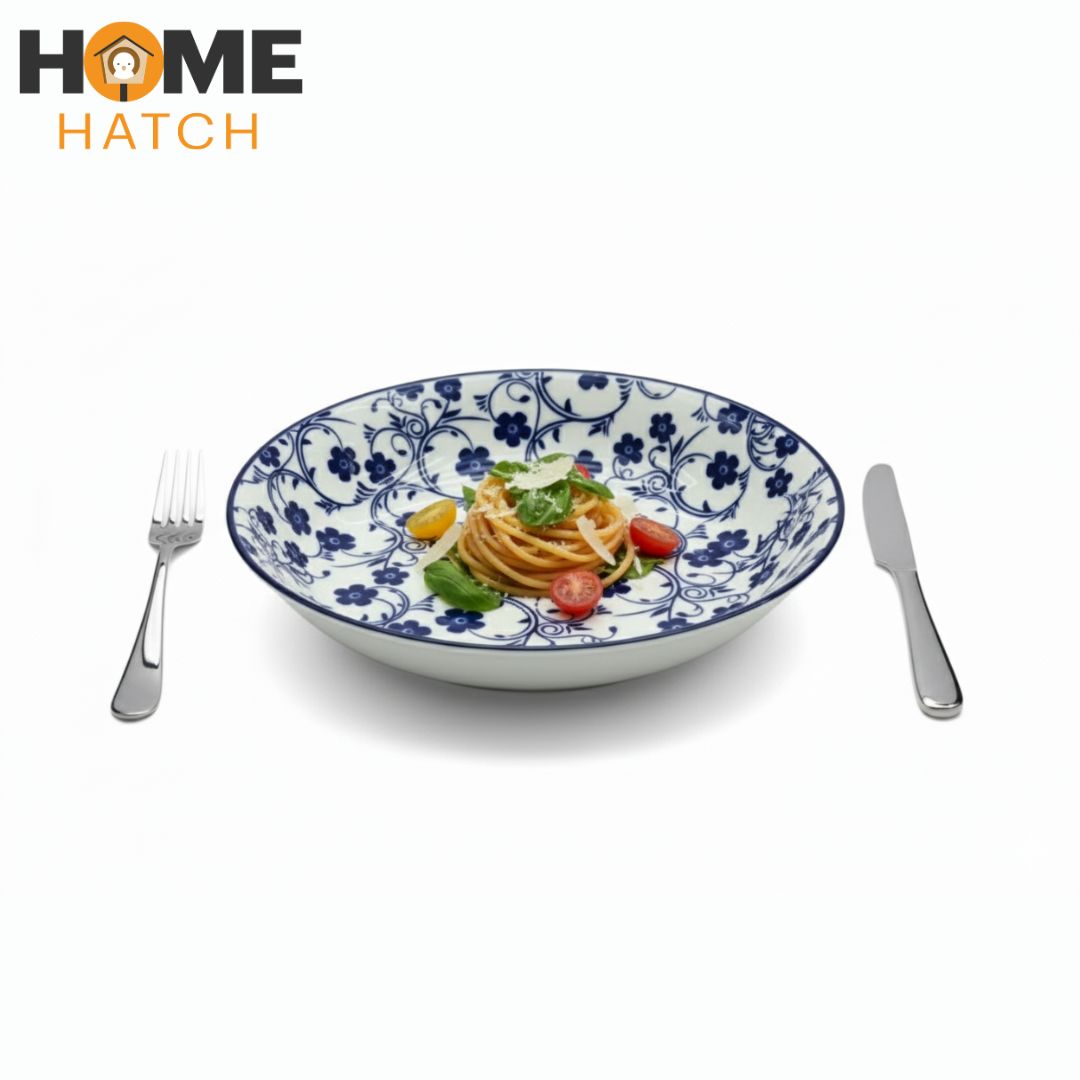 DANNY HOME Deep Plate Navy Blue Floral Collection – Multiple Size Options