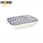Danny Home Navy Floral Ceramic Dish with Handle – Multi-Purpose Serveware (Available in Multiple Sizes)