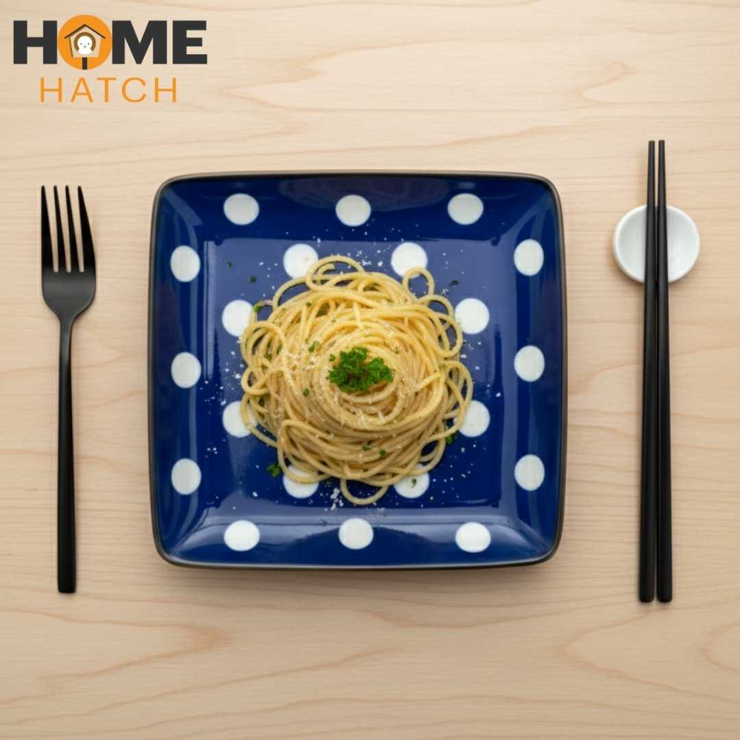 DANNY HOME Square Ceramic Dinner PlateBlue Polka Dot Design