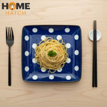 DANNY HOME Square Ceramic Dinner PlateBlue Polka Dot Design